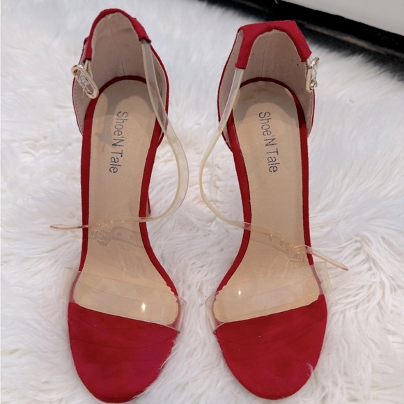 4 1/2” Sexy Clear Strap Stiletto Red Heels - Size 6.5 - Picture 2 of 9